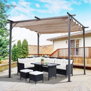 Outsunny Steel Pergola, 300Lx300Wx230H cm, Steel, Polyester-Black Frame/Beige