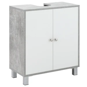 Kleankin Pedestal Under Sink Cabinet, Bathroom Vanity Storage Unit with Adjustable Shelves, White and Grey