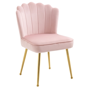 HOMCOM Accent Chair Velvet-Touch Vanity Chair Makeup Chair Golden Metal Legs Pink