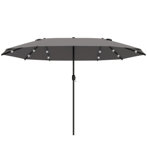 Outsunny 4.4m Double-Sided Sun Umbrella Patio Parasol LED Solar Lights Dark Grey