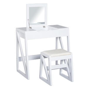 HOMCOM Dressing Table with Cushioned Stool and Flip-up Mirror-White