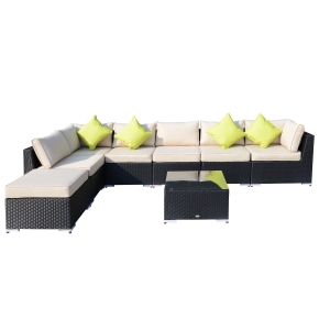 Outsunny 8 Pcs Rattan Sofa Set W/Cushions-Black