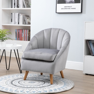 HOMCOM Decadent Single Lounge Chair in Velvet-Look Upholstery w/ Wooden Legs Grey