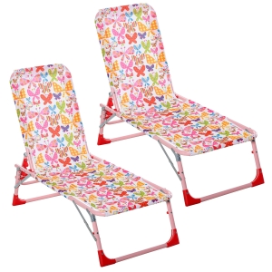 Outsunny 2 Pcs Lounge Chair Set for Kids Foldable Adjustable 118 x 40 x 24cm Pink