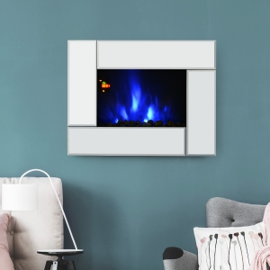HOMCOM Wall Mount Electric Fireplace Heater, Flame Effect,Tempered Glass-Silver