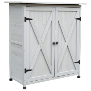 Outsunny Garden Shed Wooden Storage Shed Fir Tool Cabinet with Shelves Double Door Grey