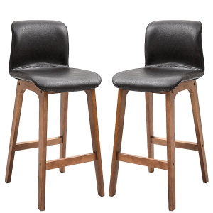HOMCOM PU Leather Padded Bar Stools Set w/Back and Footrest Black/Brown