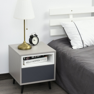 HOMCOM MDF 2-Tier Bedside Cabinet Grey