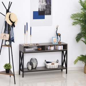 HOMCOM Metal Enforced Particle Board 3-Tier Console Table Grey