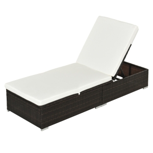 Outsunny Rattan Sun Lounger with Cushion-Brown