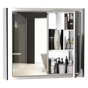 kleankin Bathroom Mirror Cabinet Wall Mount Storage Cupboard W/ Double Door and Shelf