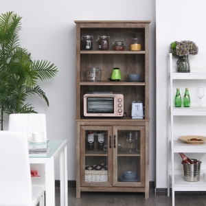 HOMCOM MDF Multifunctional 5-Tier Display Storage Cabinet Bookcase with Adjustable Shelves for Kitchen, Living Room-Brown