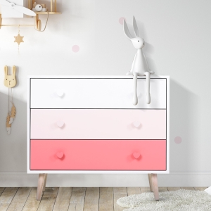 HOMCOM kids Three-Drawer Cabinet, with Heart-Shaped Handles – Pink