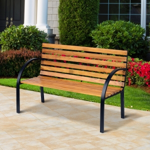 Outsunny Garden Bench, 122Lx60Wx80H cm-Steel/Wood