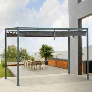 Outsunny Metal Pergola Gazebo Patio Sun Shelter Sun Shade Retractable Canopy Grey