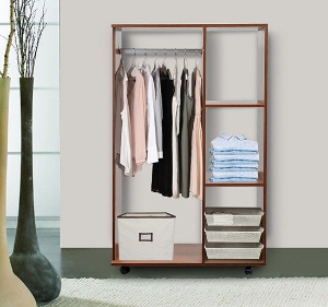 HOMCOM Open Wardrobe W/ Clothes Hanging Rail-Walnut