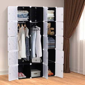 HOMCOM DIY Portable Wardrobe Closet, 111L x 47W x 183Hcm-Black/White