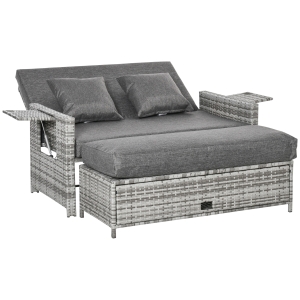 Outsunny Outdoor Garden Rattan Furniture Set 2 Seater Patio Sun Lounger Daybed Sunbed