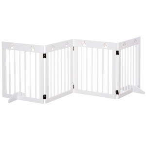 PawHut Freestanding Pet Gate 4 Panel Folding Wooden Dog Barrier Dog Gate w/ Support Feet