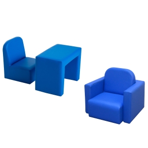 HOMCOM Kids 3 In 1 Table and Chair Set, PVC-Blue