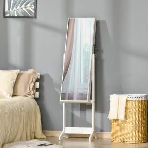 HOMCOM Jewellery Cabinet with Full-Length Mirror, Mirror Armoire, Lockable Jewellery Organiser for Bedroom Dressing Room, White