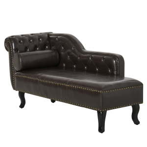 Homcom Deluxe Vintage Style PU Leather Chaise Lounge-Dark Brown