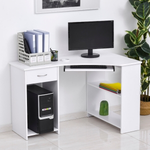 HOMCOM Particle Board Corner Computer Desk White