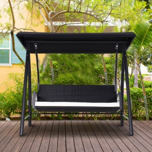 Outsunny Rattan Garden Swing 3-Seater Black