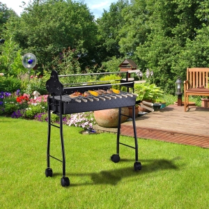 Outsunny Charcoal Barbecue Grill W/ 4 Wheels, size (85x36x90cm)-Black