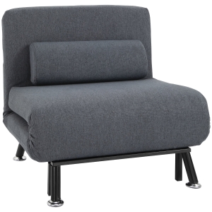 HOMCOM Linen 5-Position Futon Single Sofa Bed Futon Bed Navy Blue