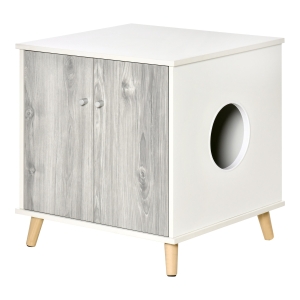 PawHut Cat Litter Box Enclosure Washroom End Table with 2 Magnetic Door Wide Tabletop