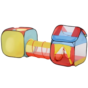 HOMCOM Pop Up House Tent Toddler Polyester 3 in 1 Play Tunnel Multi-Colour