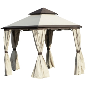 Outsunny 3.4m Steel Gazebo Pavillion for Outdoor with Curtains and 2 Tier Roof