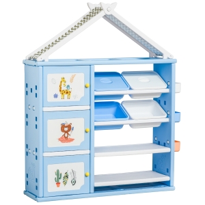 HOMCOM Kids Storage Unit Toy Box Organiser Book Shelf with Multiple Storage Space Blue