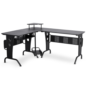 HOMCOM 86.5H x 170L x 140Wcm Steel MDF Top L-Shaped Corner Desk w/ Keyboard Tray - Black