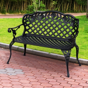 Outsunny Garden Bench, Cast Aluminium, 107Lx58Wx85H cm-Black