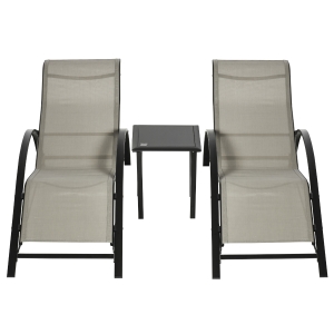 Outsunny 3 Pieces Patio Lounge Chair Set PE Rattan Wicker with Table, Grey