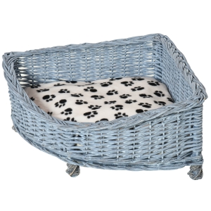PawHut Wicker Dog Corner Basket Pet Bed Sofa Couch w/ Soft Plush Cushion Elevated Base