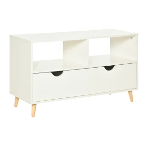 HOMCOM TV Stand with Shelf & Drawers Storage Cabinet Media Entertainment Center Modern White