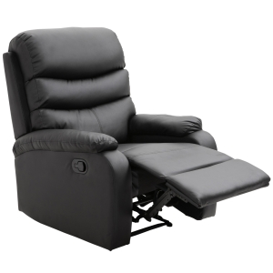 HOMCOM PU Leather Single Sofa Chair Manual Recliner Armchair W/Footrest-Black