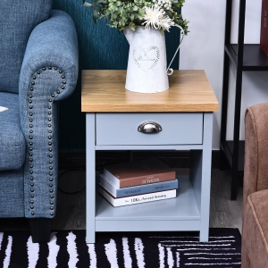 HOMCOM MDF Rustic Single Draw Bedside Table Grey