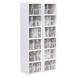HOMCOM Set of 2 CD Media Display Shelf Unit Tower Rack w/ Adjustable Shelves Anti-Tipping Bookcase Storage Organiser Home Office White