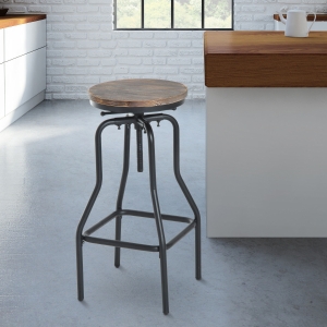HOMCOM Metal Frame Industrial Swivel Bar Stool with Wooden Surface