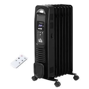HOMCOM 1630W Oil Filled Radiator, 7 Fin Portable Heater w/ Timer Remote Control Black