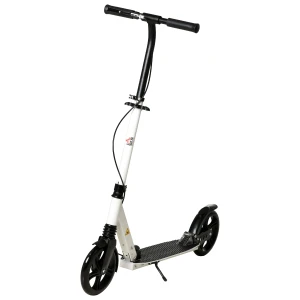 HOMCOM One-click Folding Kick Scooter for 14+ w/ Adjustable Handlebar, Push Scooter with Kickstand, Dual Brake System, Shock Absorber, White