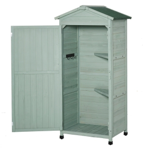 Outsunny Wooden Garden Cabinet 3-Tier Storage Shed Lockable Organizer w/ Hooks Foot Pad