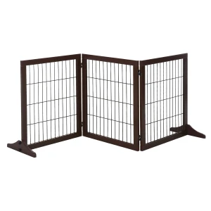 PawHut 3 Panel Pet Gate Pine Frame Indoor Foldable Dog Barrier w/Supporting Foot Dividing Line Aisles Stairs