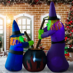 HOMCOM Next Day Delivery 1.8H m Inflatable Witches Decoration, Polyester