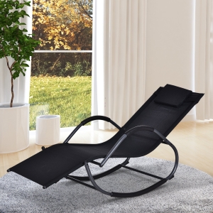 Outsunny Steel Frame Zero Gravity Rocking Lounge Chair w/ Pillow Black
