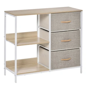 HOMCOM Storage Dresser with 3 Fabric Drawers & 2 Display Shelves, Chest of Drawers for Living Room, Bedroom, Hallway, Beige